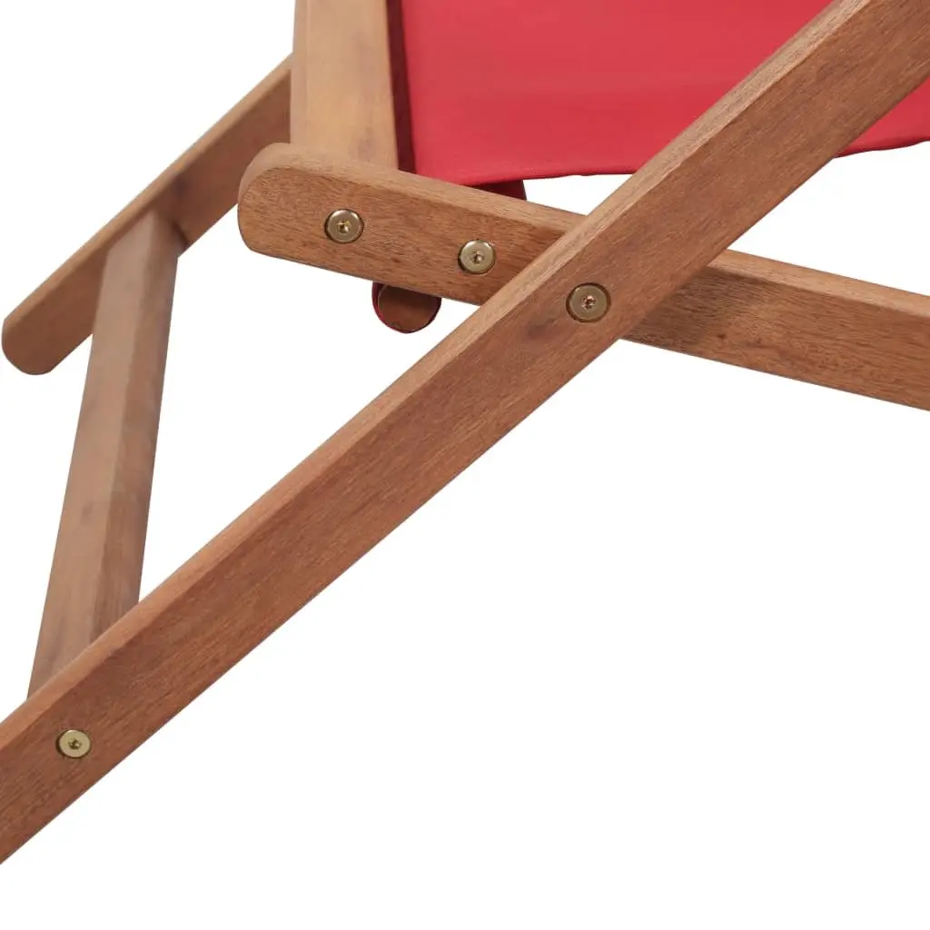 Folding Beach Chair Reclining Outdoor Garden Patio Camping Seat Red Wooden Frame