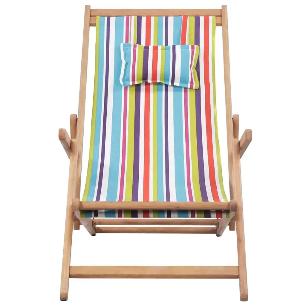 Folding Beach Chair Wooden Frame Multicolour Outdoor Garden Patio Reclining