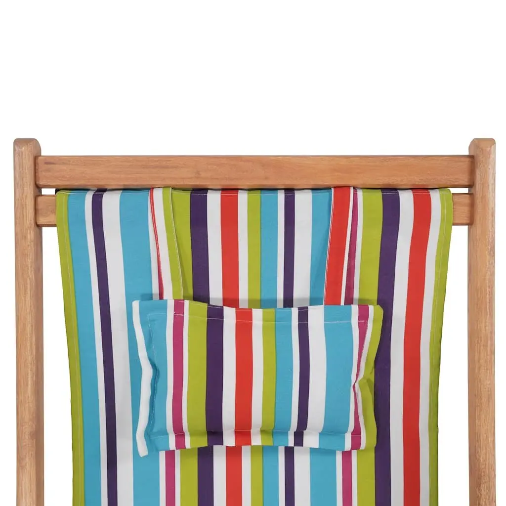 Folding Beach Chair Wooden Frame Multicolour Outdoor Garden Patio Reclining