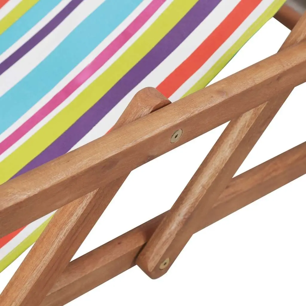 Folding Beach Chair Wooden Frame Multicolour Outdoor Garden Patio Reclining