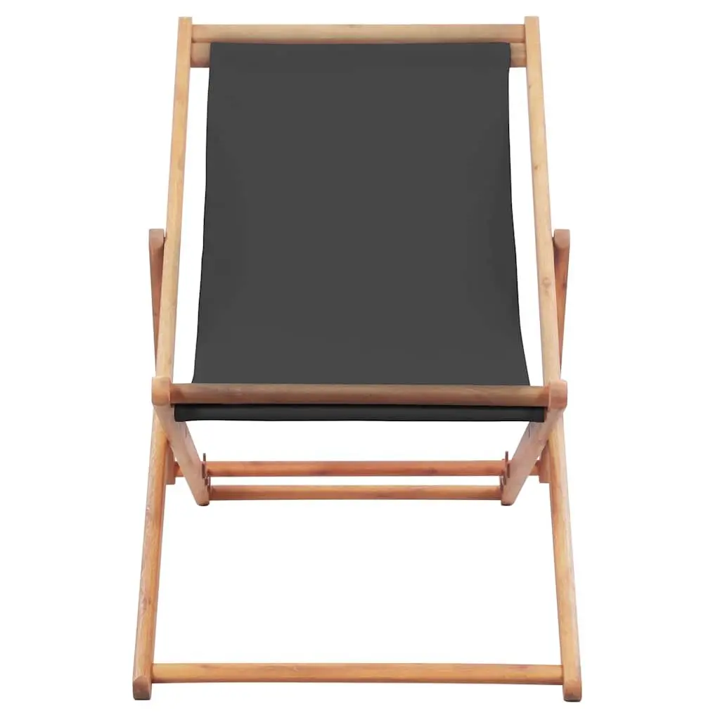 Folding Beach Chair Reclining Outdoor Garden Patio Seat Grey Wooden Frame
