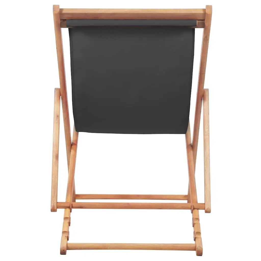 Folding Beach Chair Reclining Outdoor Garden Patio Seat Grey Wooden Frame