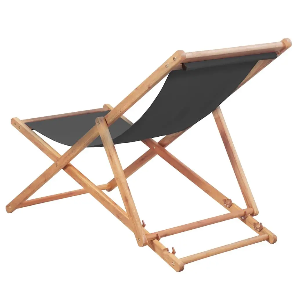 Folding Beach Chair Reclining Outdoor Garden Patio Seat Grey Wooden Frame