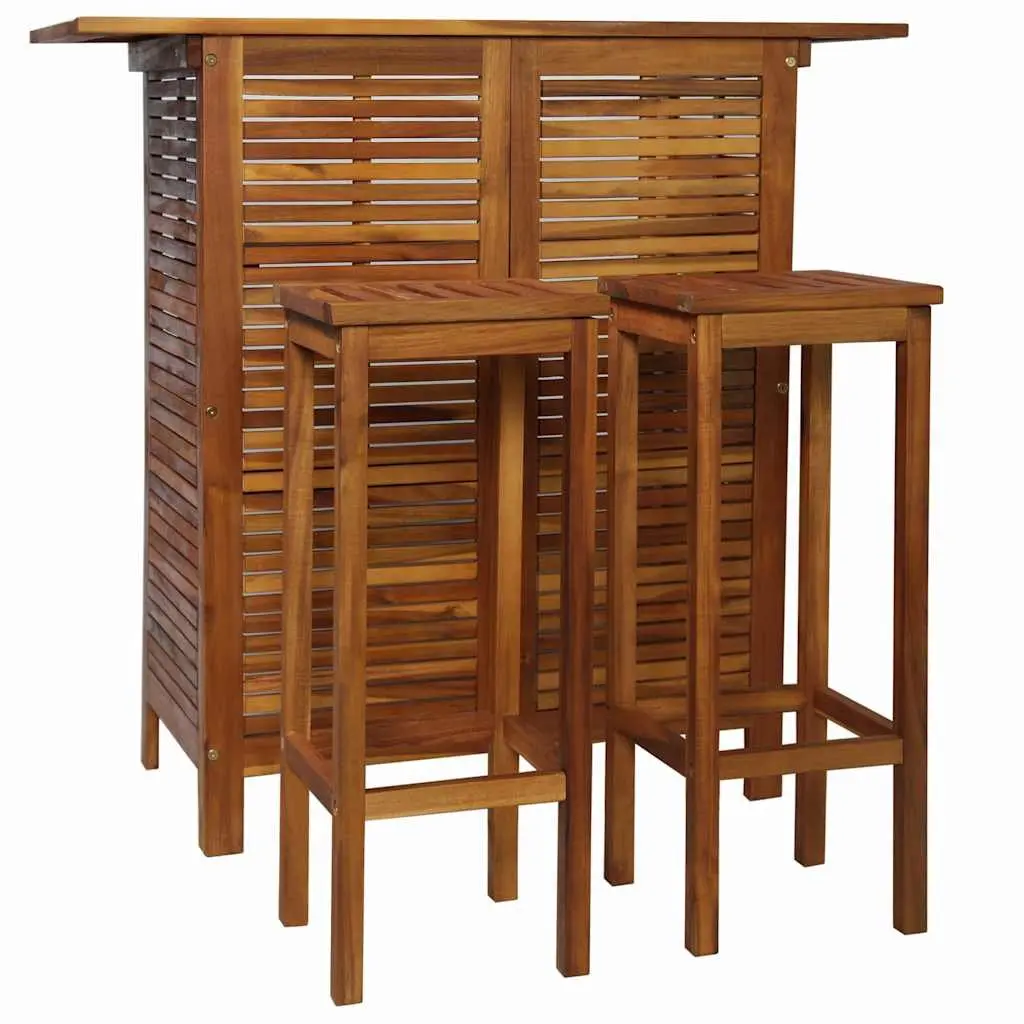 Bar Table and Chair Set 3 Pieces Outdoor Indoor Brown Wooden Furniture