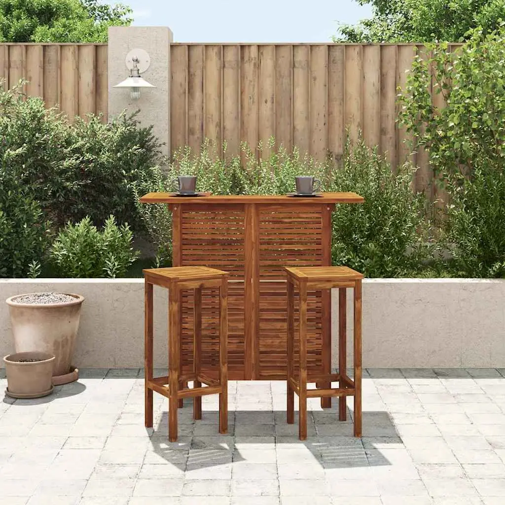 Bar Table and Chair Set 3 Pieces Outdoor Indoor Brown Wooden Furniture