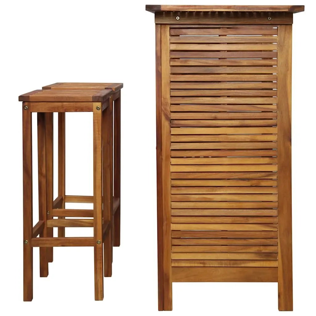 Bar Table and Chair Set 3 Pieces Outdoor Indoor Brown Wooden Furniture