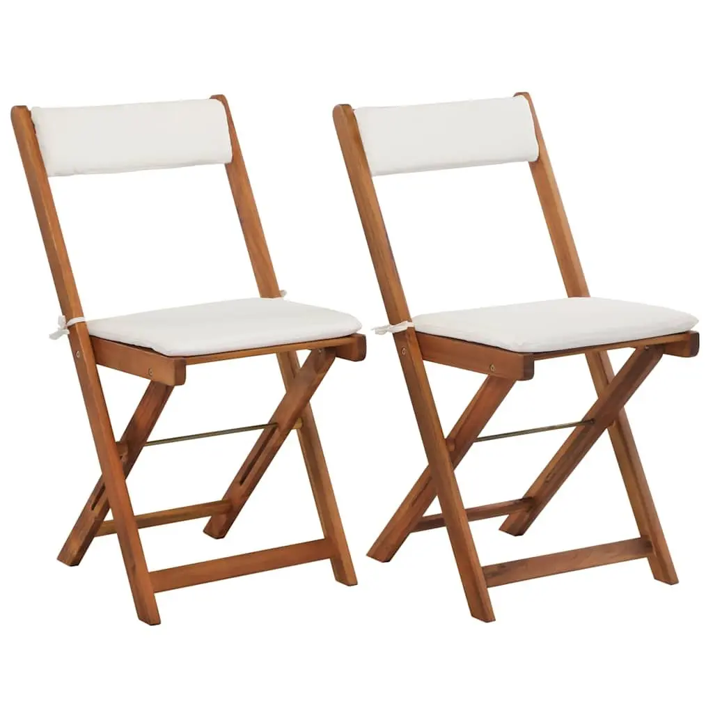 3 Piece Folding Bistro Set Garden Patio Solid Acacia Wood with Cushions Brown