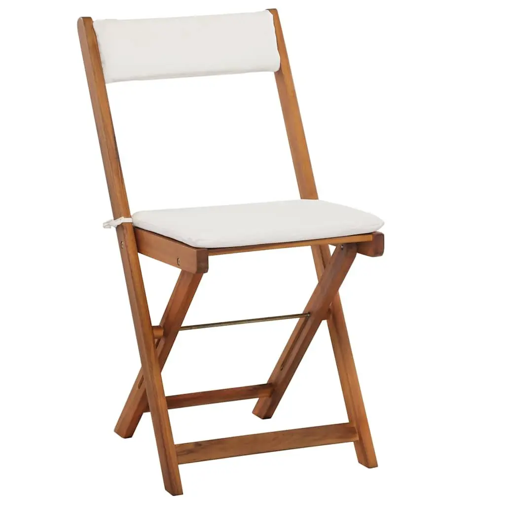 3 Piece Folding Bistro Set Garden Patio Solid Acacia Wood with Cushions Brown