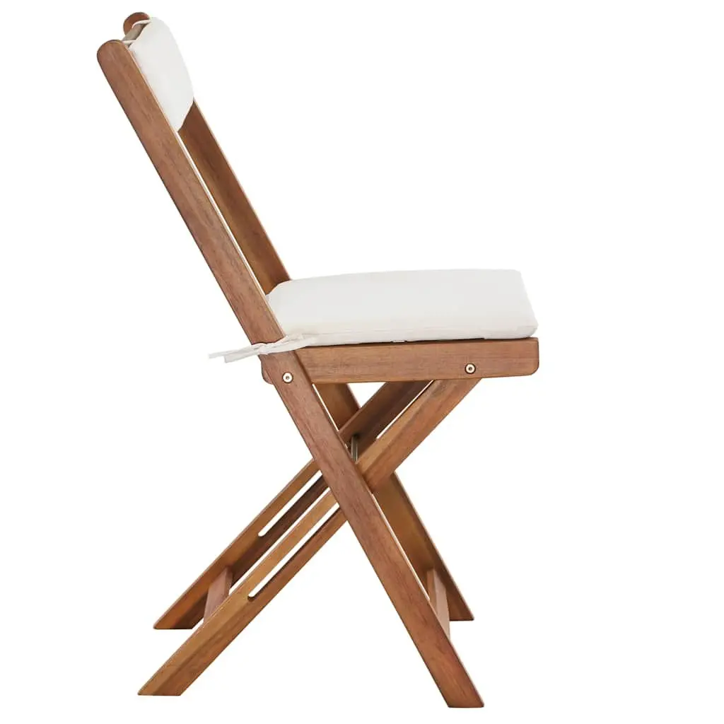 3 Piece Folding Bistro Set Garden Patio Solid Acacia Wood with Cushions Brown