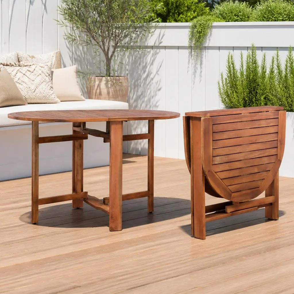 Brown Wood Outdoor Folding Oval Table