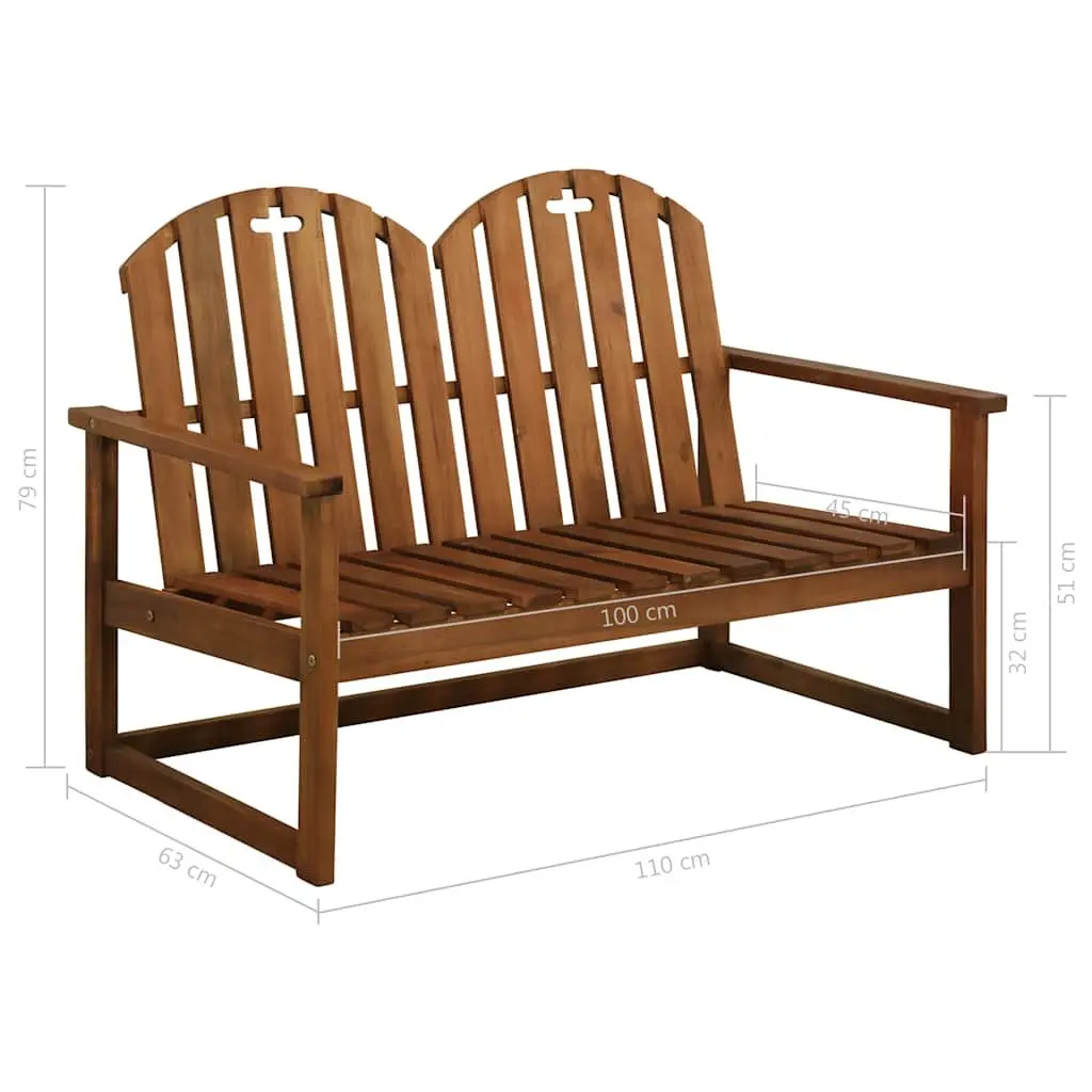 Wooden Garden Bench 110cm Outdoor Seating 2-Seater with Backrest and Armrests Brown