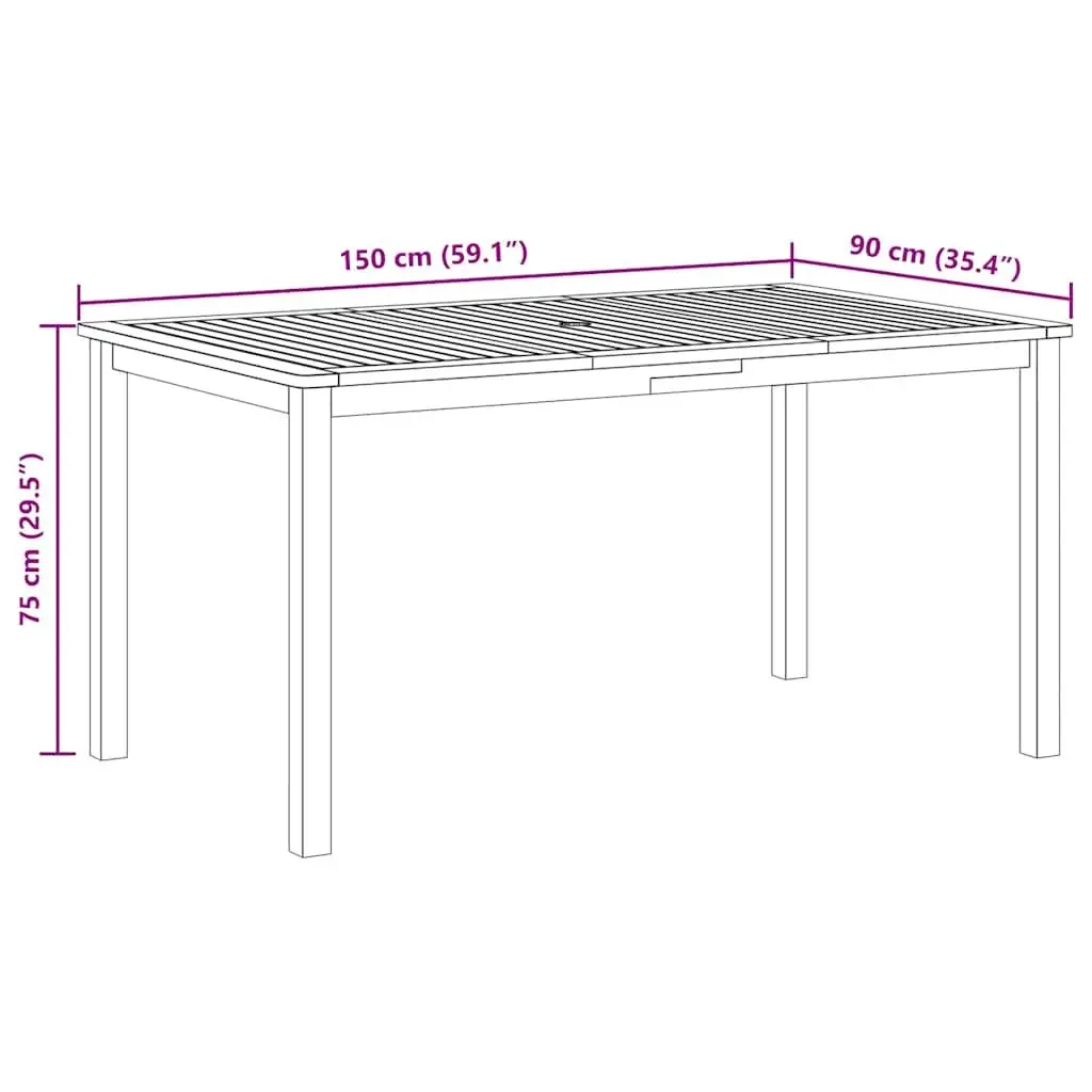Outdoor Dining Table Solid Wood Patio Desk 150x90x74cm Brown