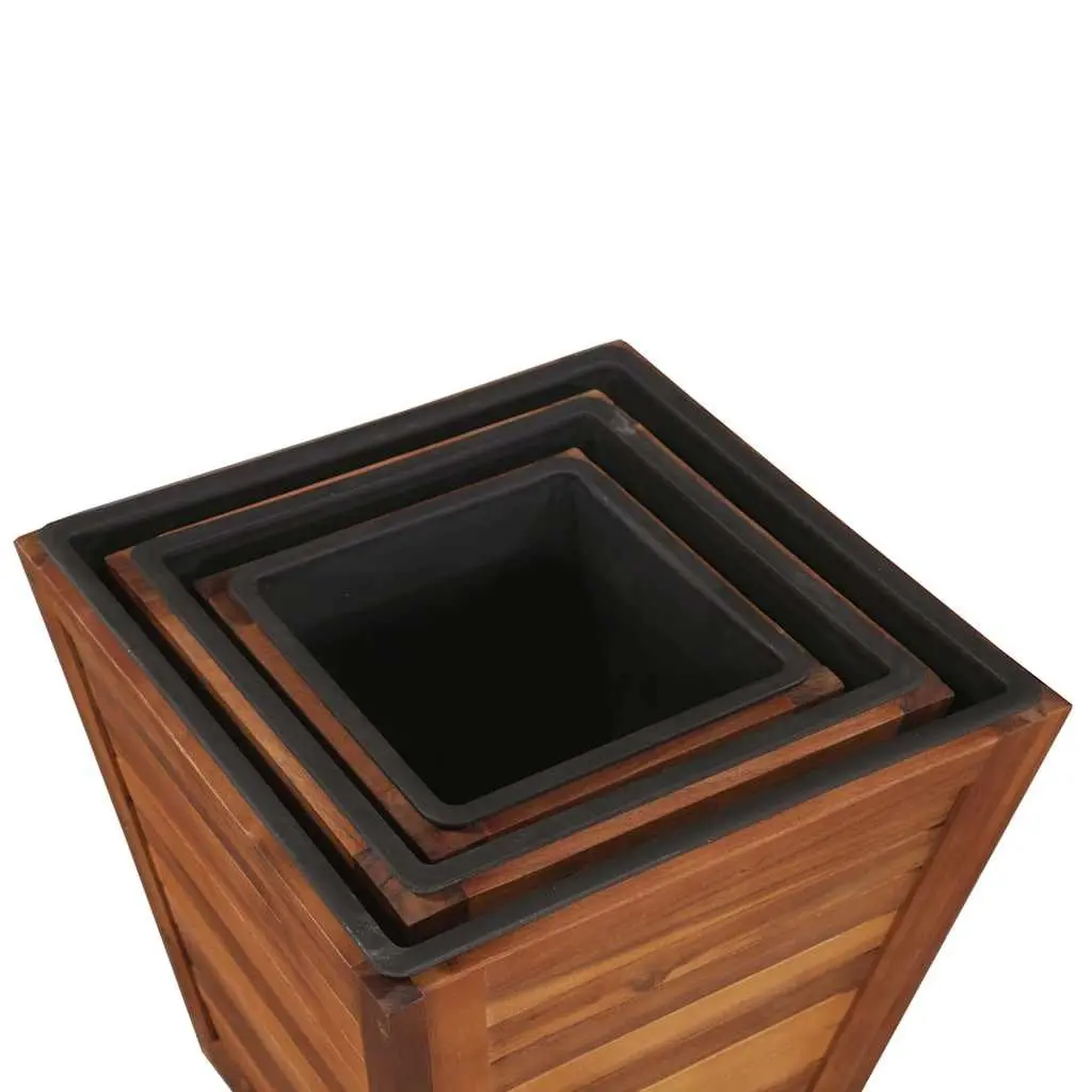 Garden Raised Bed Set 3 Pieces Square Wooden Planter Pots Outdoor Plant Brown