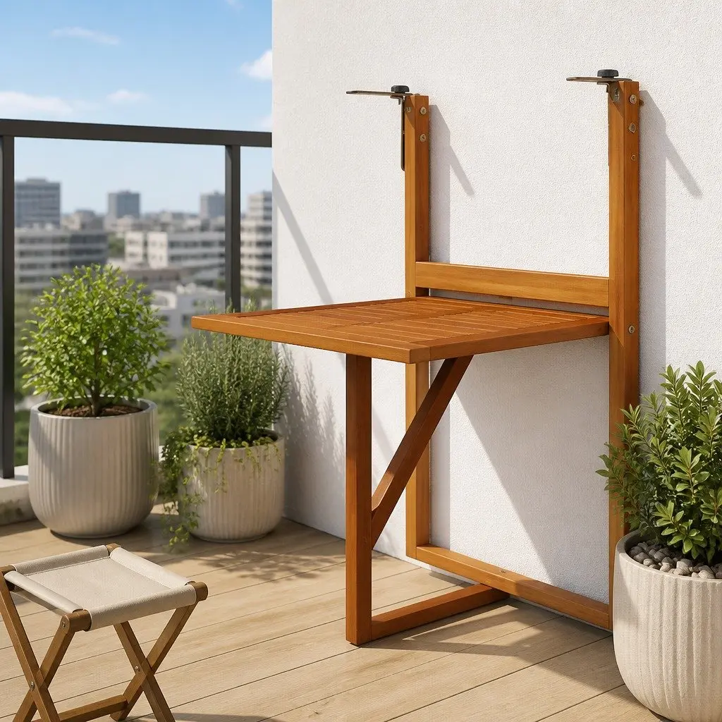 Hanging Balcony Table Folding Outdoor Coffee Table 64.5x44x80 cm Brown