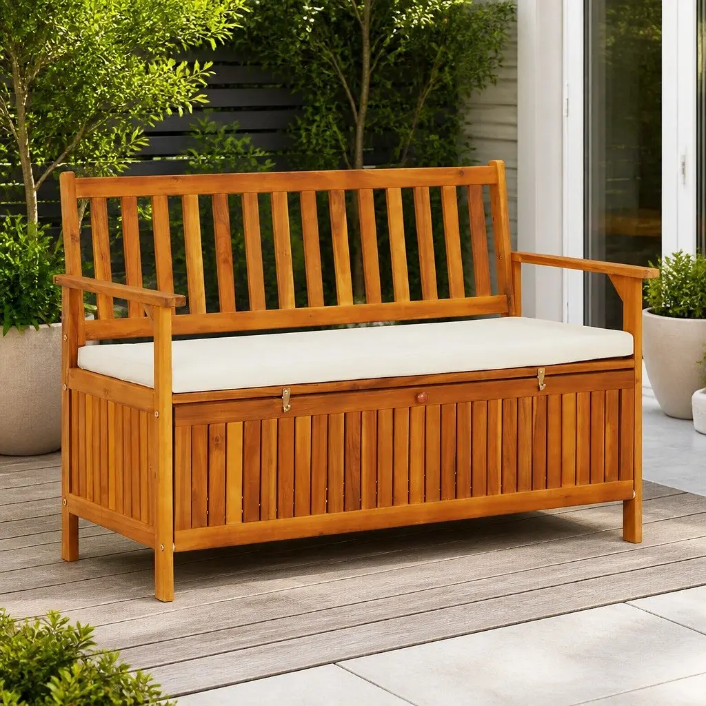 Solid Wood Storage Bench for Outdoors