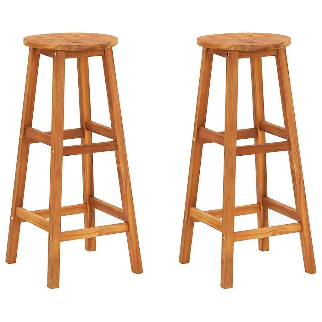 Bar Stools 2 pcs Solid Acacia Wood Kitchen Dining Footrest Brown