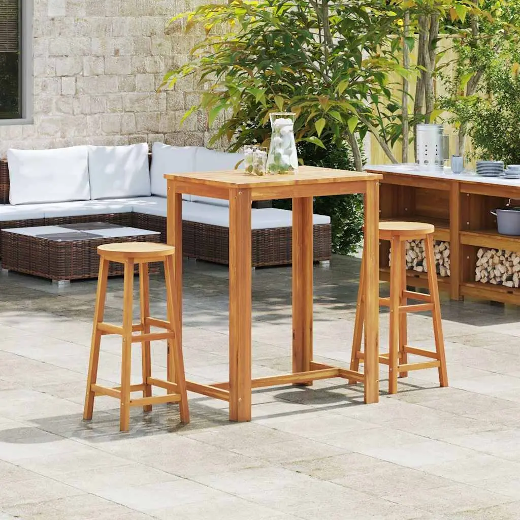 Bar Stools 2 pcs Solid Acacia Wood Kitchen Dining Footrest Brown