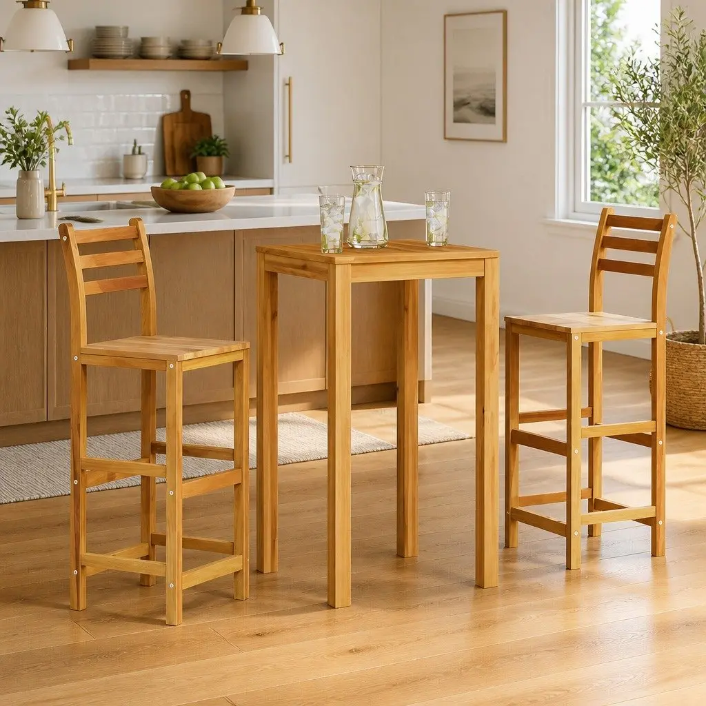 Solid Wood Bar Chairs Set of 2 for Outdoor Use