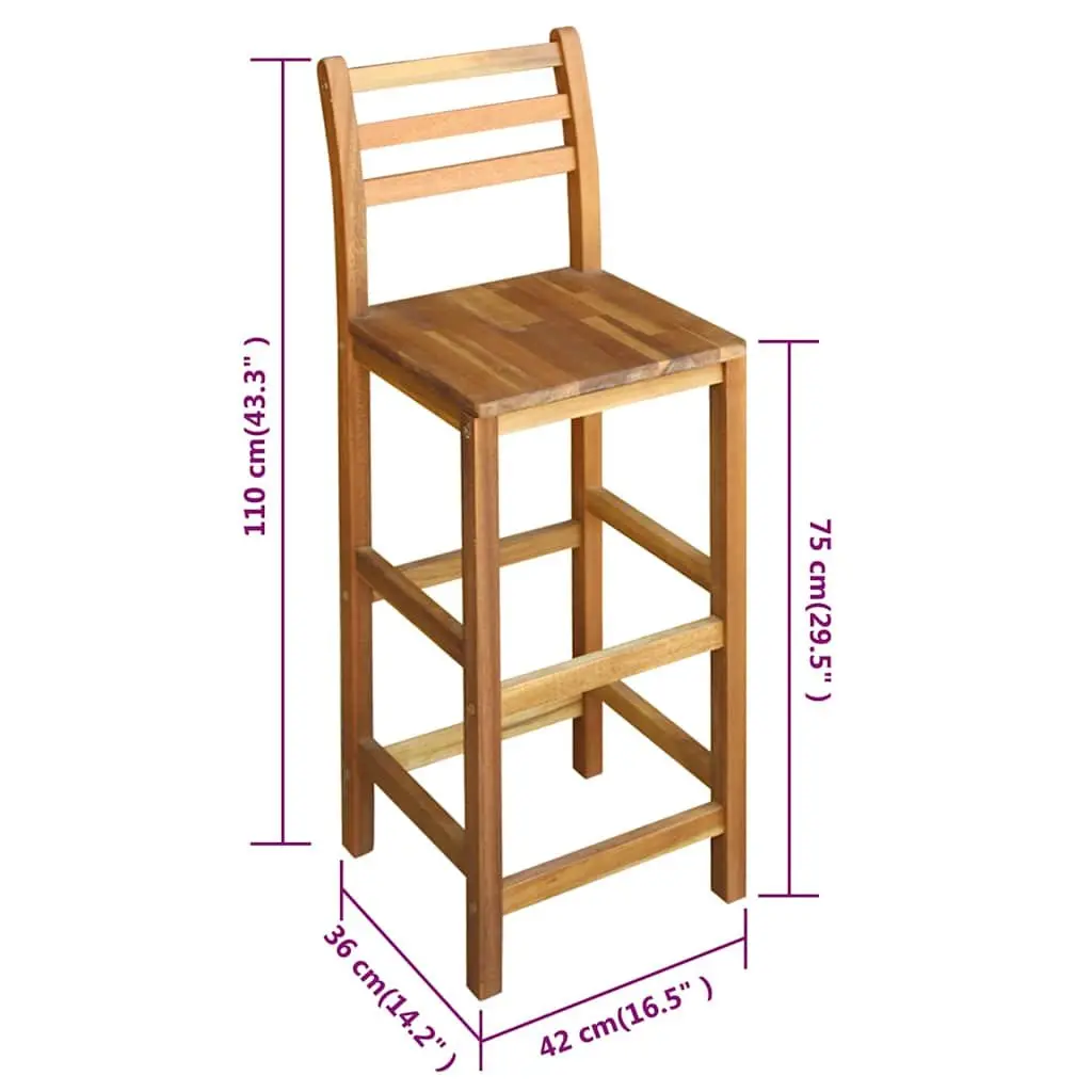 Solid Wood Bar Chairs Set of 2 for Outdoor Use
