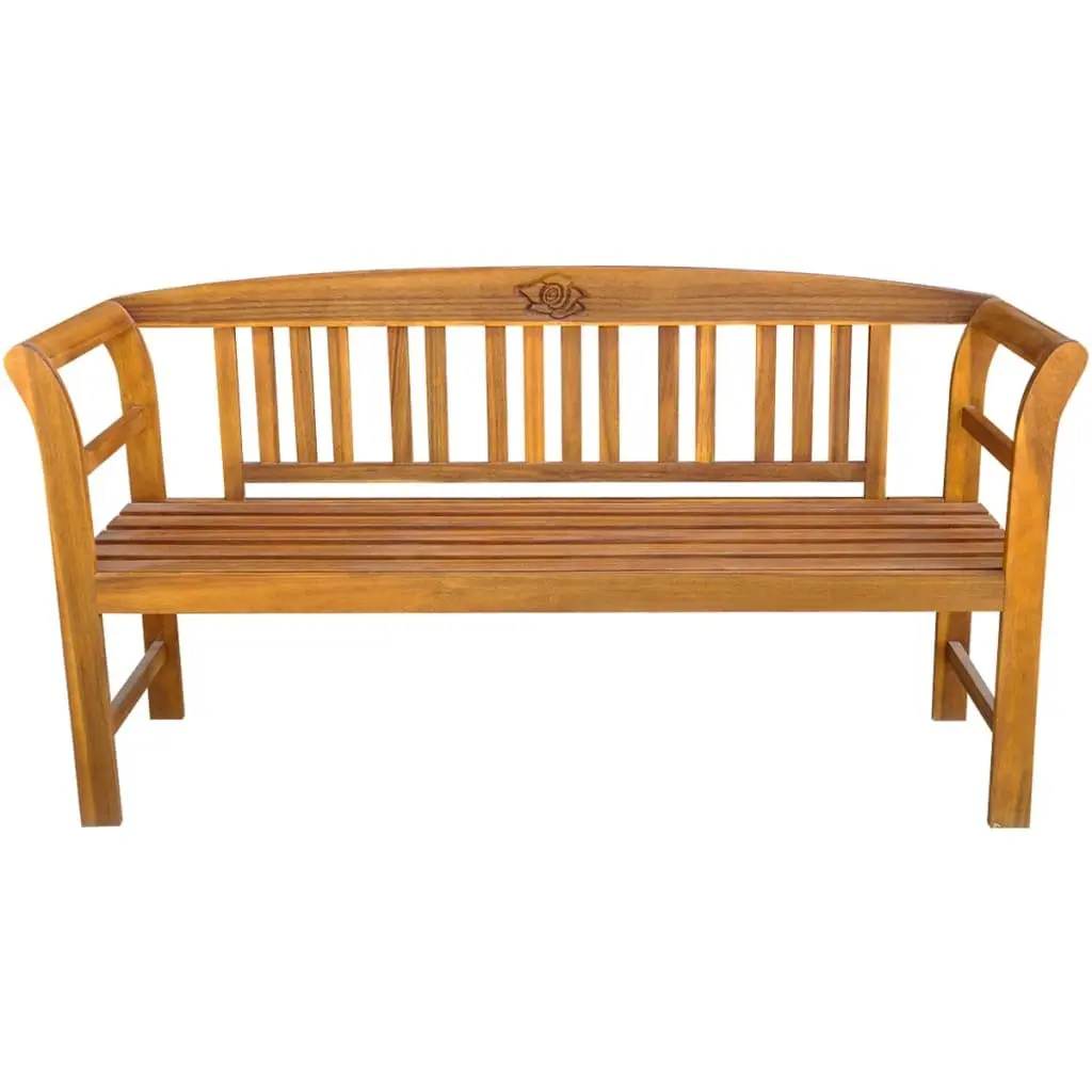 Garden Bench Outdoor Seating 157cm Brown Solid Acacia Wood Engraved Rose Backrest Armrests