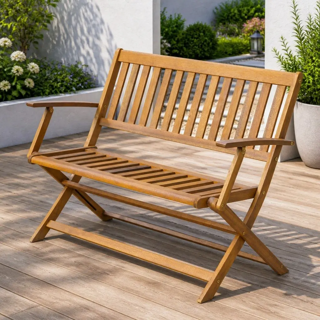Garden Bench 120cm Solid Acacia Wood Folding Outdoor Seat Patio Backyard Chair