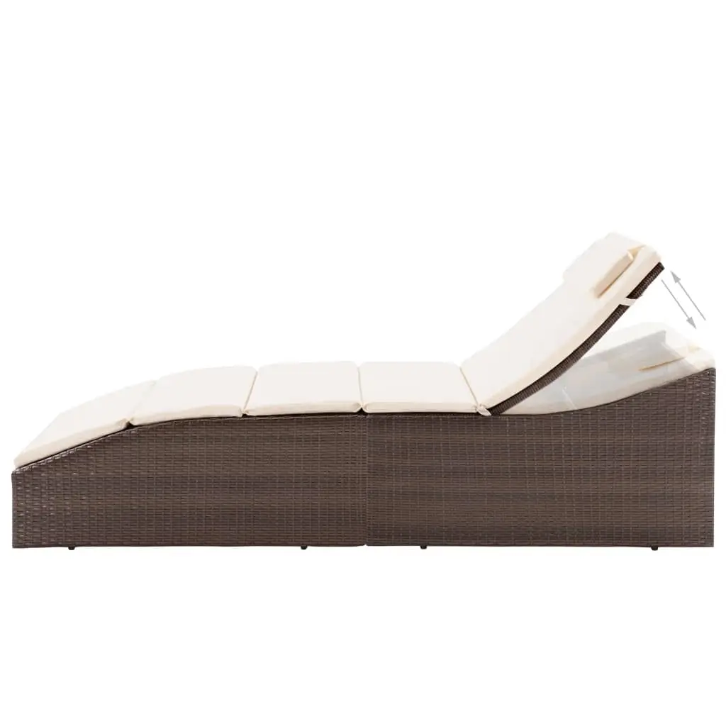 Sun Lounger Adjustable Headrest Brown Poly Rattan Outdoor Garden Patio Chair