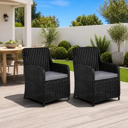 Outdoor Armchairs with Cushions 2 Piece Set Black Poly Rattan Garden Seating