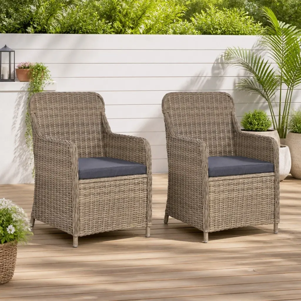 Outdoor Armchairs Set 2 pcs Garden Patio Seating Cushions Brown