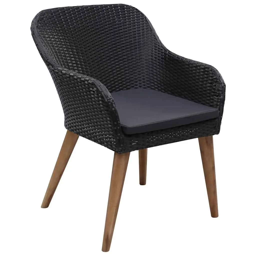 Outdoor Armchairs Set 2 pcs Poly Rattan Garden Patio Seating with Cushions Black