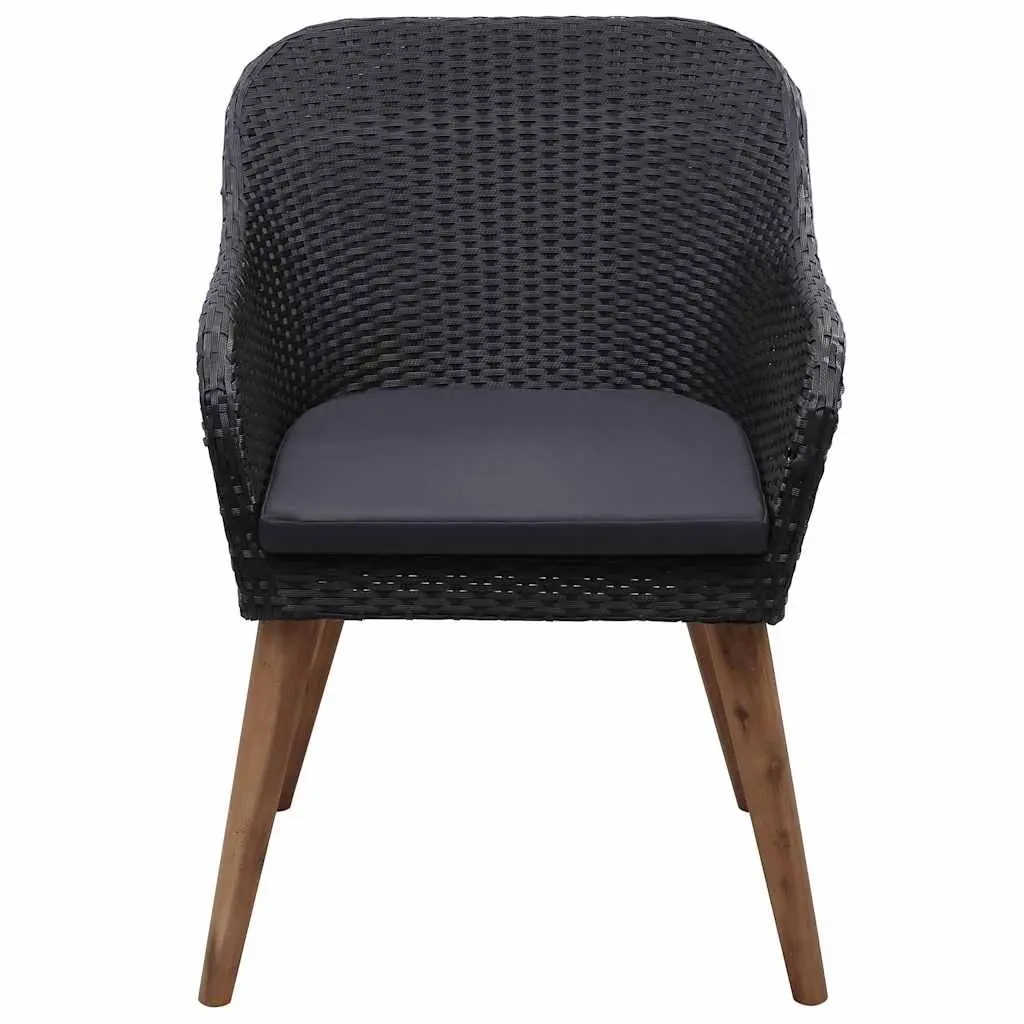 Outdoor Armchairs Set 2 pcs Poly Rattan Garden Patio Seating with Cushions Black