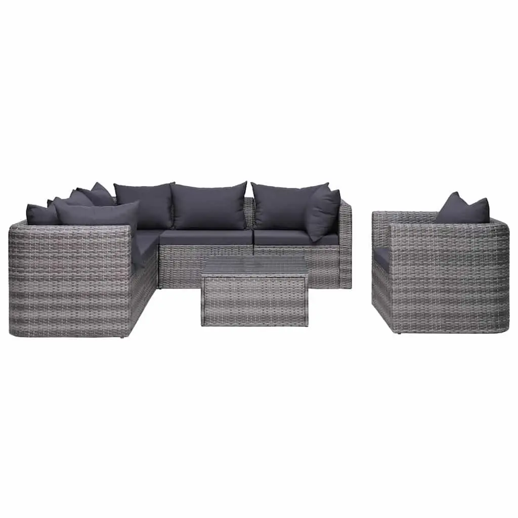 Outdoor Sofa Set 7 Piece Garden Patio Furniture Poly Rattan Grey
