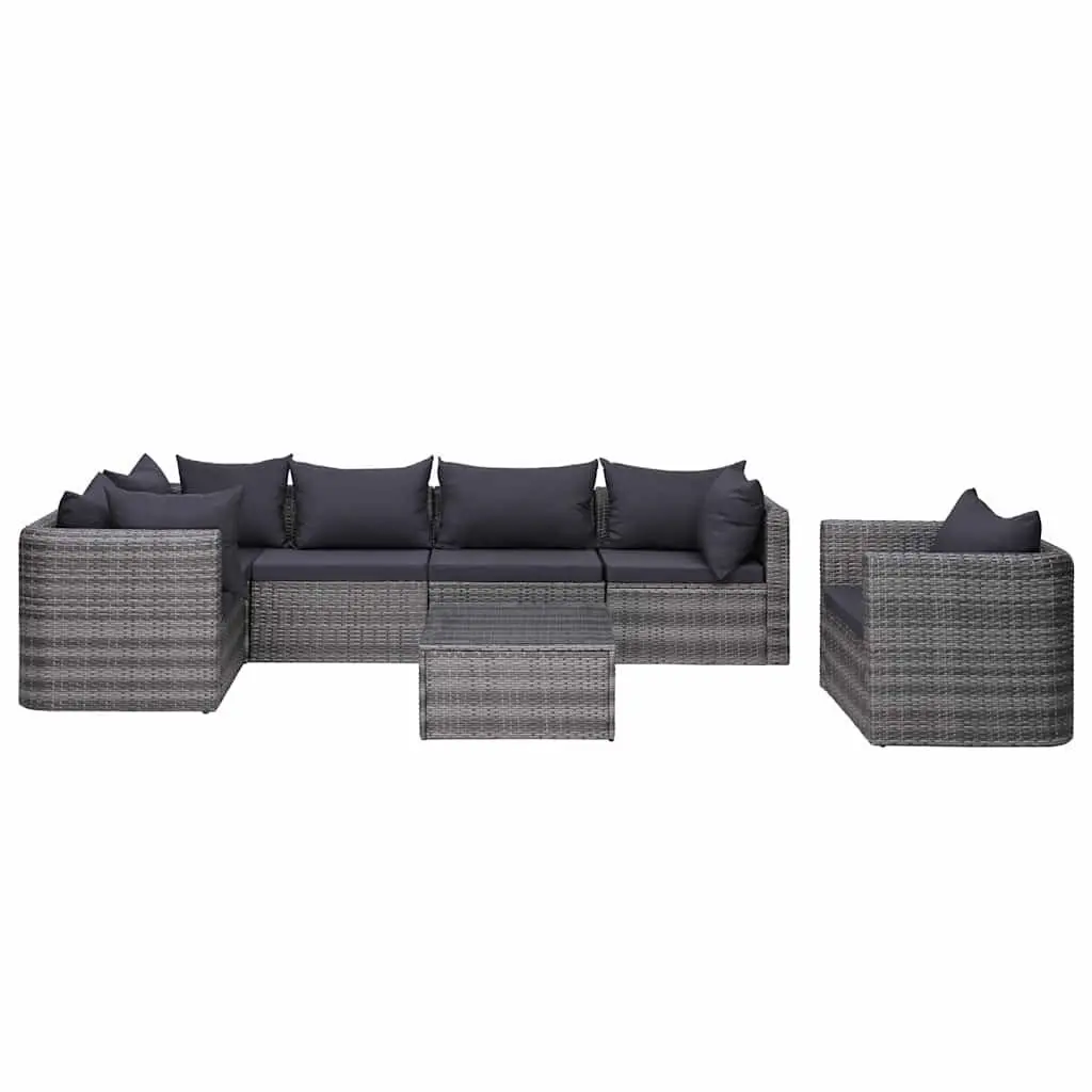 Outdoor Sofa Set 7 Piece Garden Patio Furniture Poly Rattan Grey