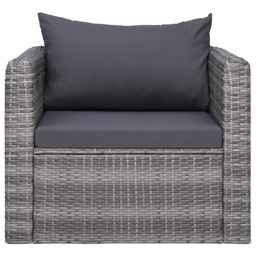 Garden Chair Outdoor Seating Grey Poly Rattan with Cushion and Back Pillow