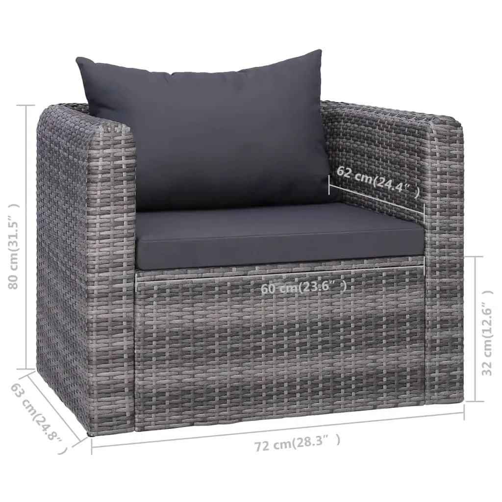 Garden Chair Outdoor Seating Grey Poly Rattan with Cushion and Back Pillow