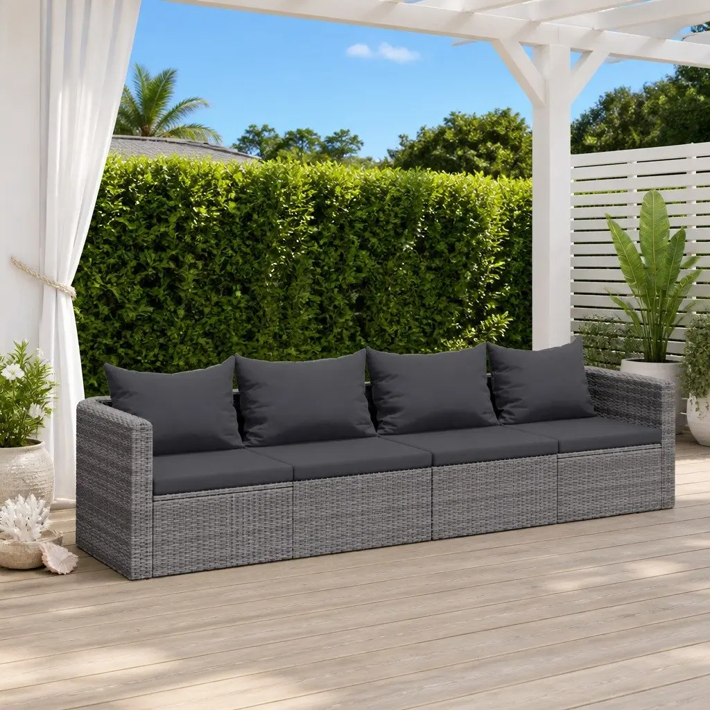4 Piece Garden Sofa Set Outdoor Rattan Furniture Grey with Cushions