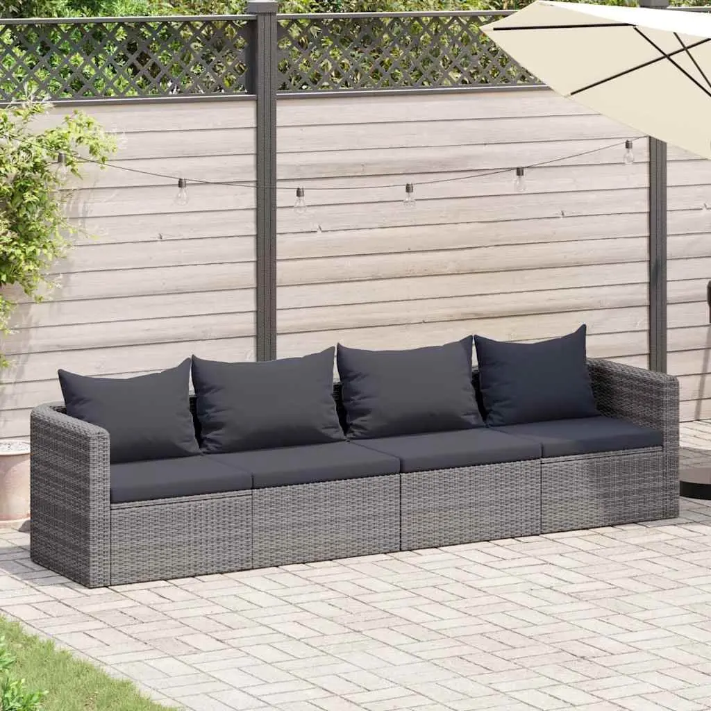 4 Piece Garden Sofa Set Outdoor Rattan Furniture Grey with Cushions