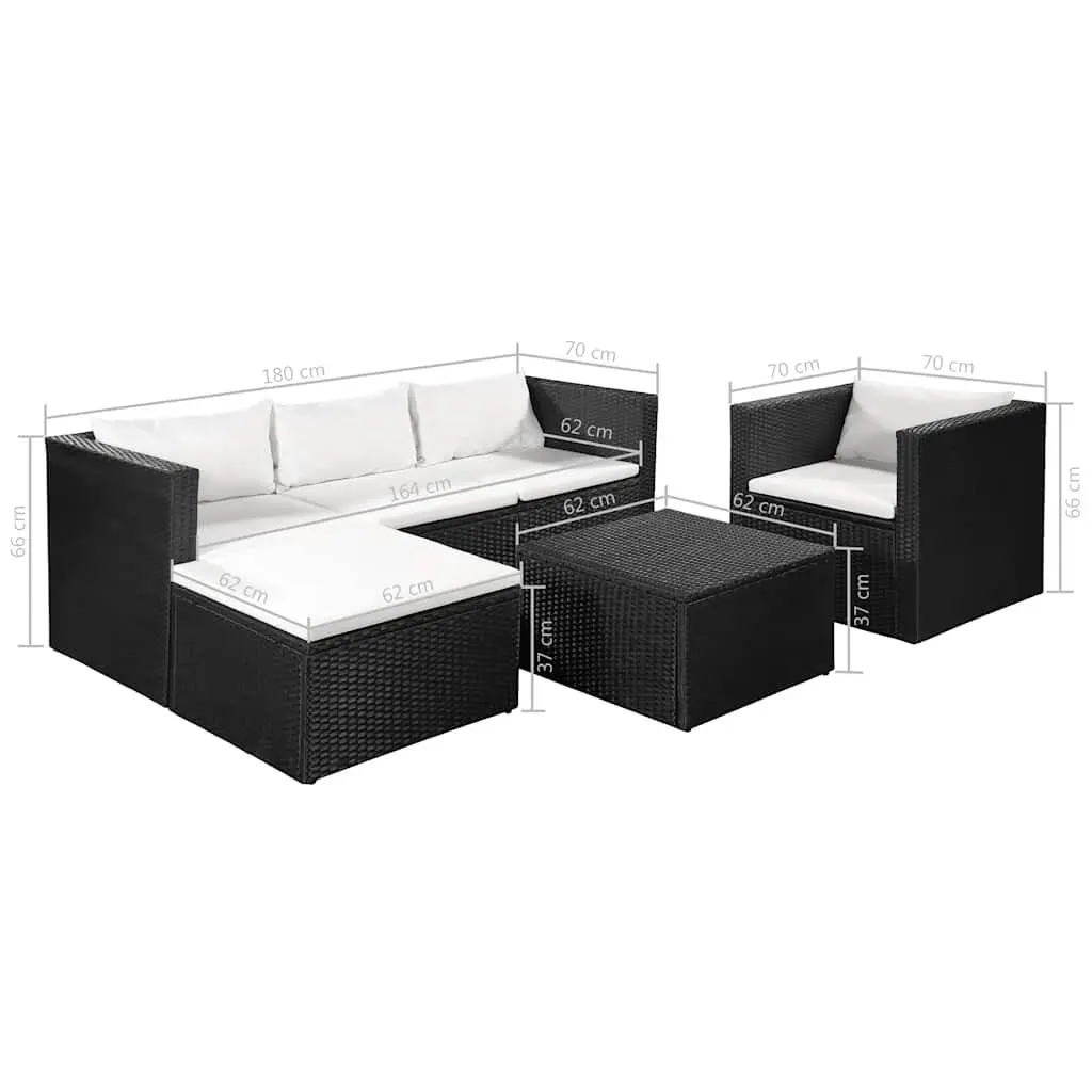 4 Piece Outdoor Garden Lounge Set Sofa Armchair Coffee Table Ottoman Black