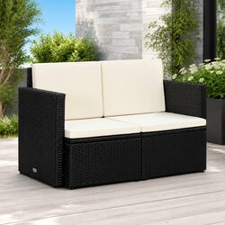 Practical Black 2-Seater Outdoor Sofa with Cushions