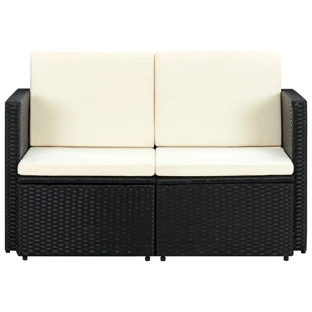 2 Seater Outdoor Sofa Garden Patio Furniture Black Poly Rattan with Cushions
