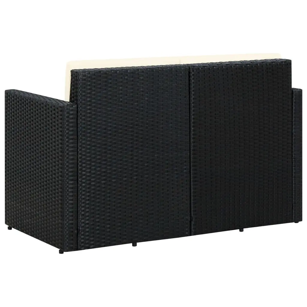 2 Seater Outdoor Sofa Garden Patio Furniture Black Poly Rattan with Cushions
