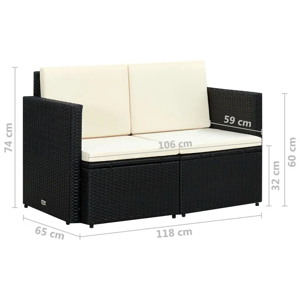 2 Seater Outdoor Sofa Garden Patio Furniture Black Poly Rattan with Cushions