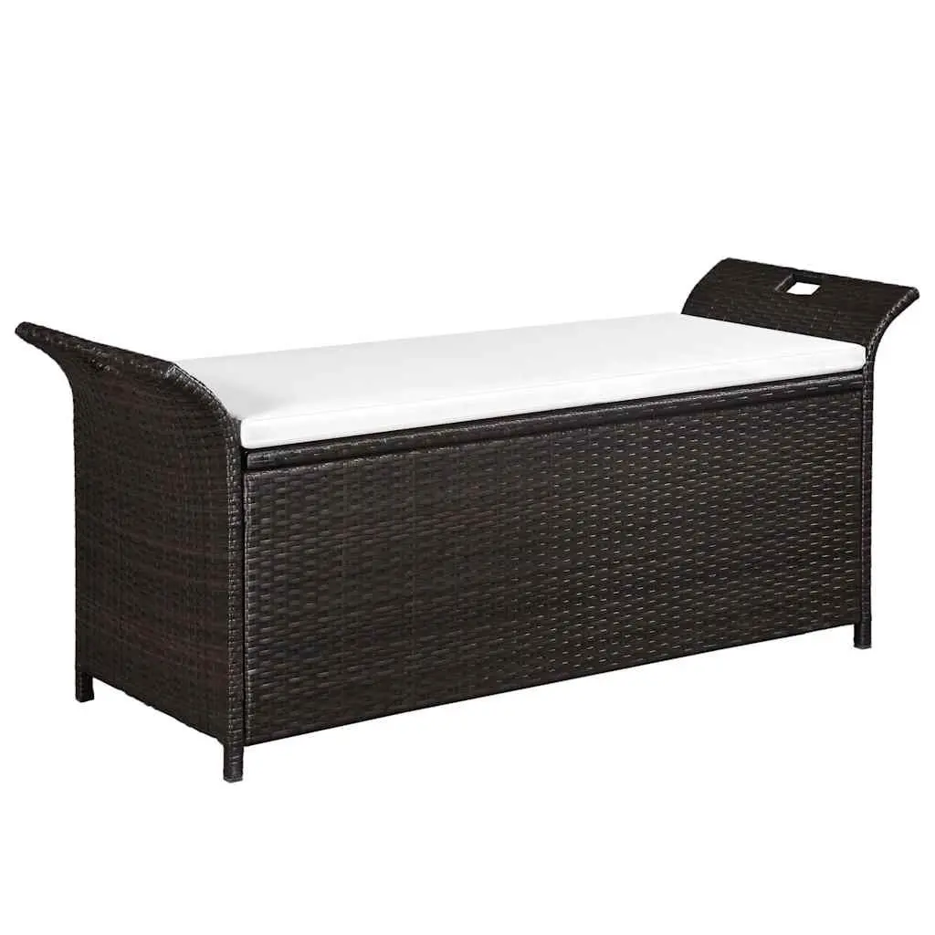 Outdoor Storage Bench 138 cm Garden Seating Poly Rattan Brown