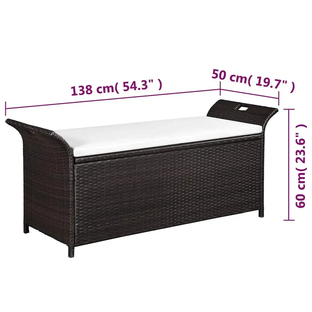 Outdoor Storage Bench 138 cm Garden Seating Poly Rattan Brown