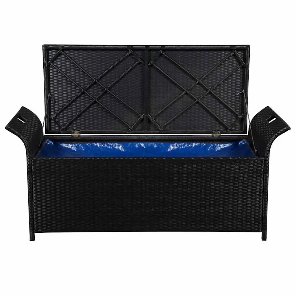 Outdoor Storage Bench 138cm Garden Seating Black Poly Rattan with Cushion