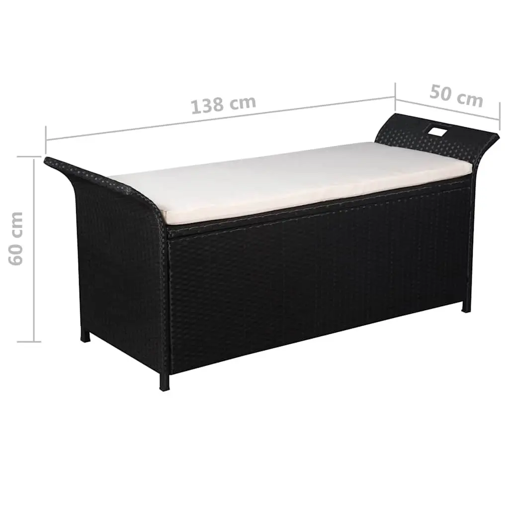Outdoor Storage Bench 138cm Garden Seating Black Poly Rattan with Cushion
