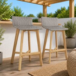 Durable Solid Wood Bar Chairs - Outdoor Set of 2