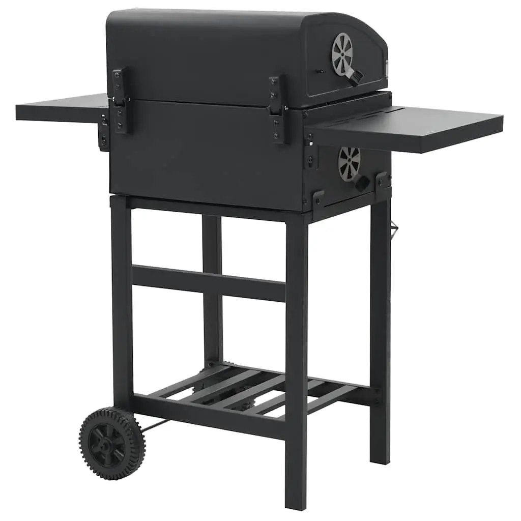 Charcoal BBQ Grill Outdoor Cooking Black with Bottom Shelf and Integrated Thermometer