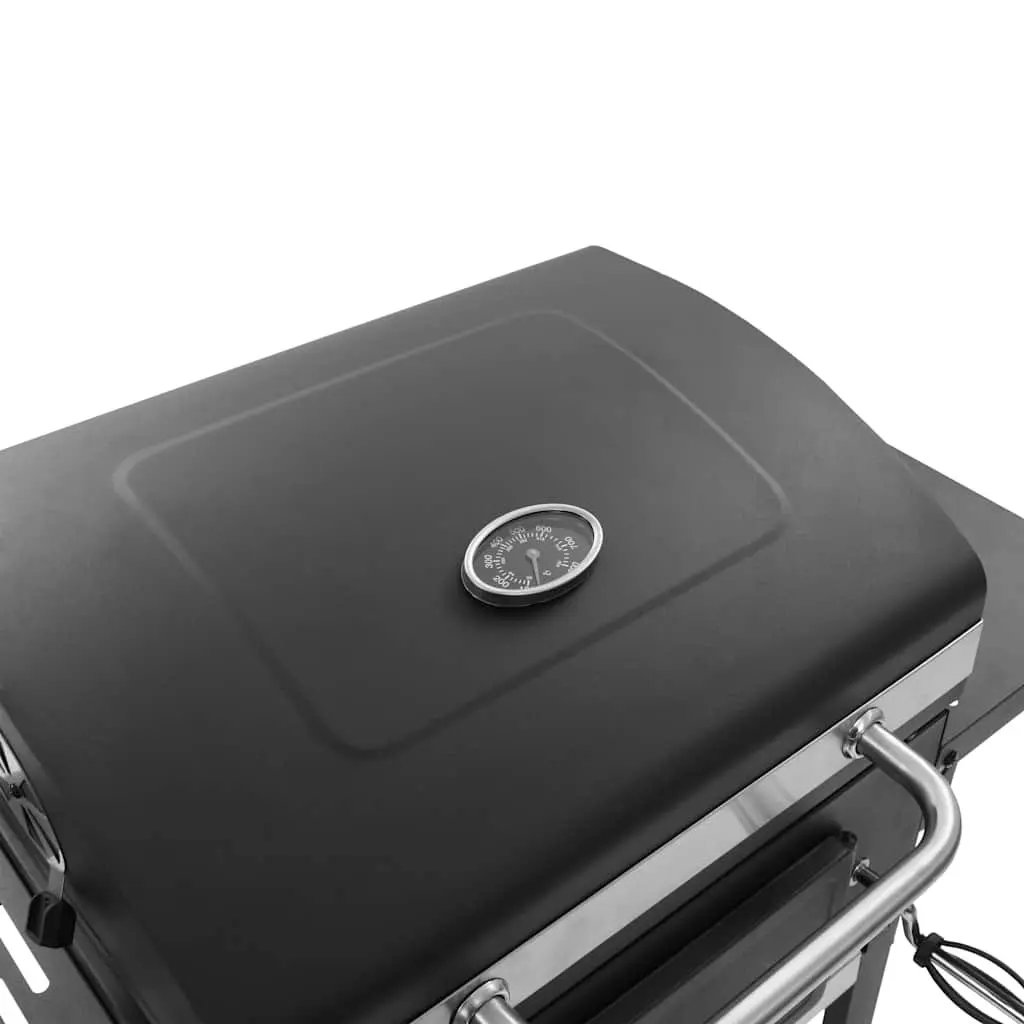 Charcoal BBQ Grill Outdoor Cooking Black with Bottom Shelf and Integrated Thermometer