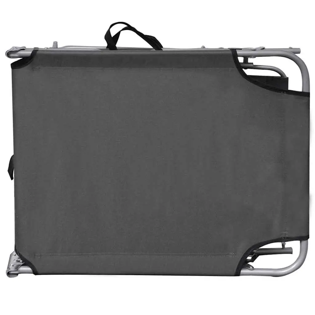 Adjustable Folding Sun Lounger with Canopy Grey Steel Frame Outdoor Garden Beach