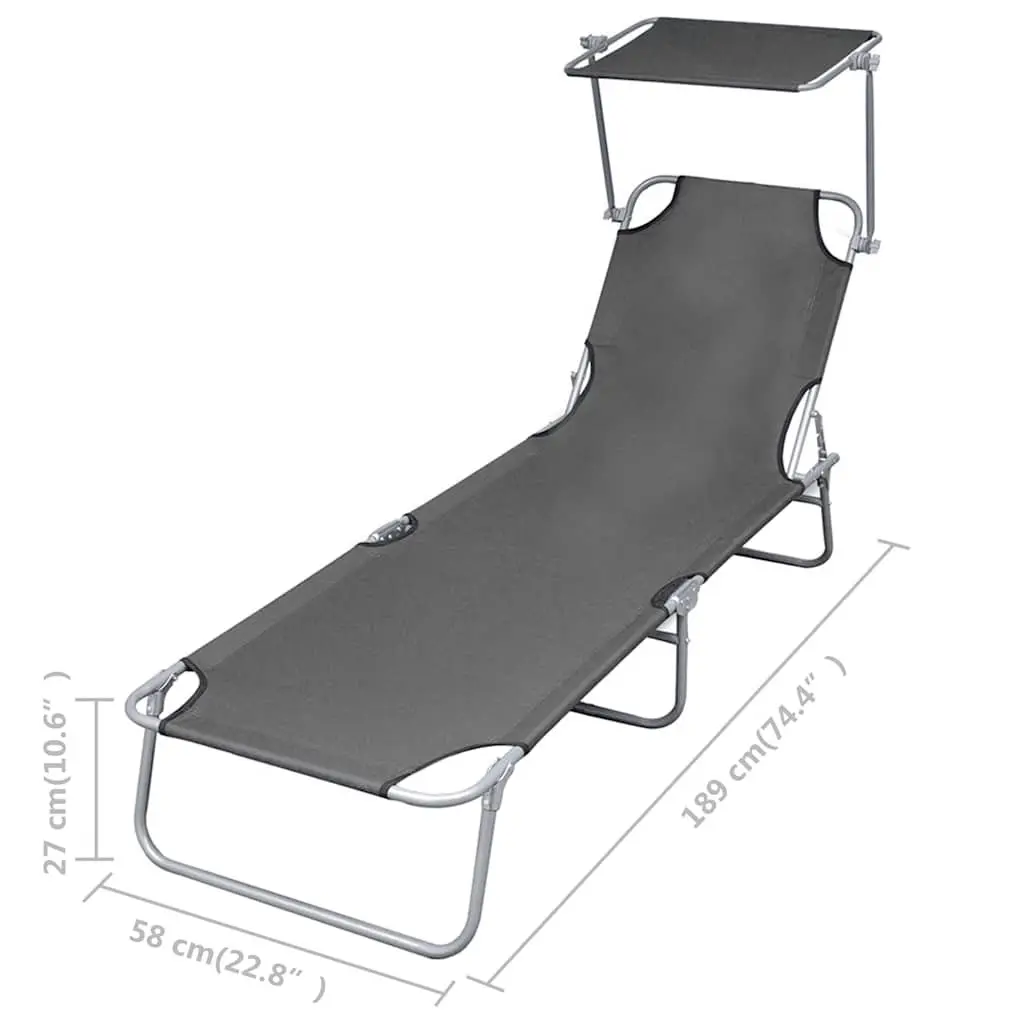 Foldable Sun Lounger Adjustable Backrest Grey Garden Beach Reclining Chair